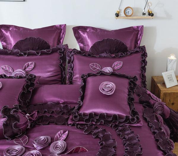 Tache Home Fashion Tache Satin Ruffle Dark Purple Midnight Bloom Euro Sham (BM6438)