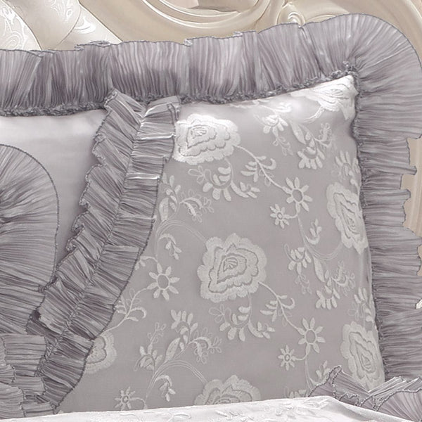 Tache Home Fashion Tache Satin Ruffle Floral Lace Silver Rose Petals Comforter Set (HYZ102)