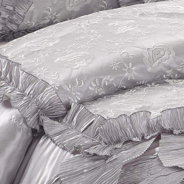 Tache Home Fashion Tache Satin Ruffle Floral Lace Silver Rose Petals Comforter Set (HYZ102)