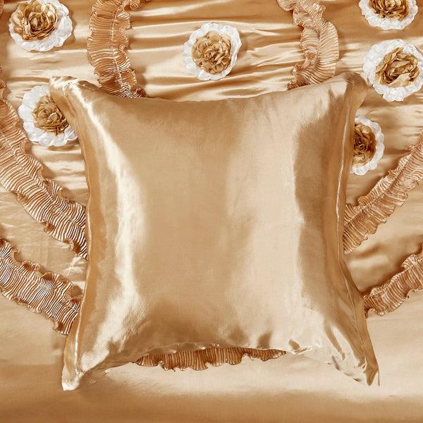 Tache Home Fashion Tache Satin Ruffle Gold Caramel Latte Euro Sham (BM4578)