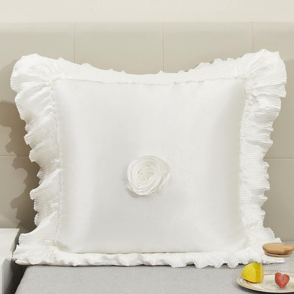 tache home fashion Tache Satin Ruffle Pearl White Ivory Sweet Victorian Euro Sham (MZ002W)