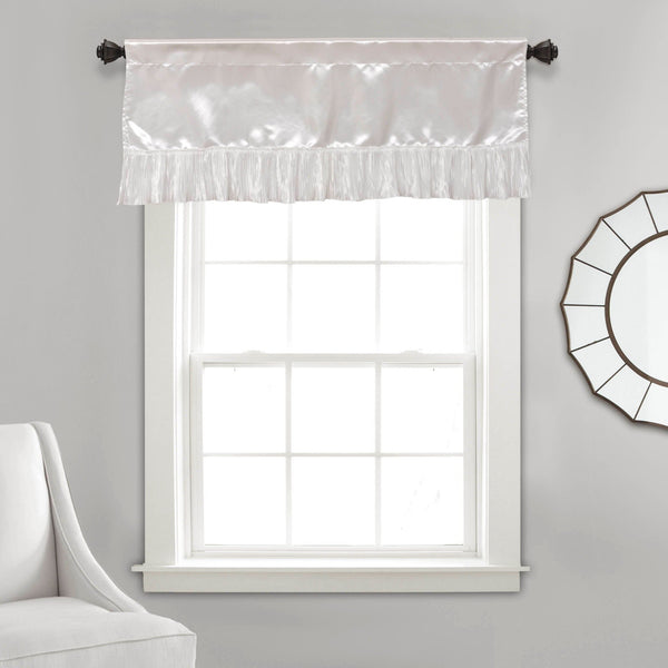 tache home fashion Tache Satin Ruffle Sweet Victorian Window Curtain Tailored Valance 18x52" White (MZ002)