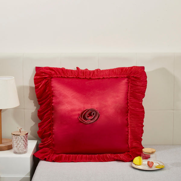 Tache Home Fashion Tache Satin Ruffle Victorian Glam Romantic Red Rose Euro Sham (HY4174)