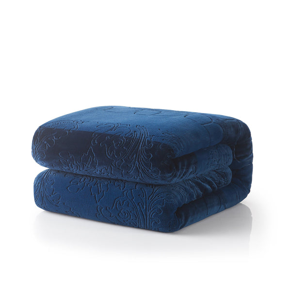 Tache Home Fashion Tache Solid Embossed Cozy Night Blue Sherpa Throw Blanket (62093)