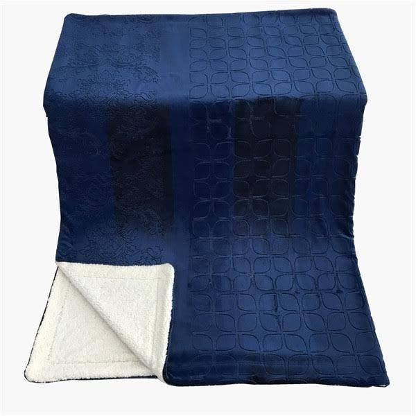 Tache Home Fashion Tache Solid Embossed Cozy Night Blue Sherpa Throw Blanket (62093)
