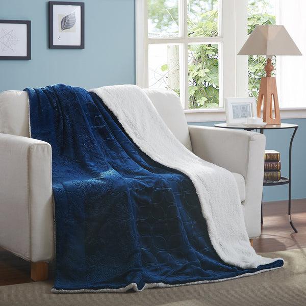 tache home fashion Tache Solid Embossed Cozy Night Blue Sherpa Throw Blanket (62093)