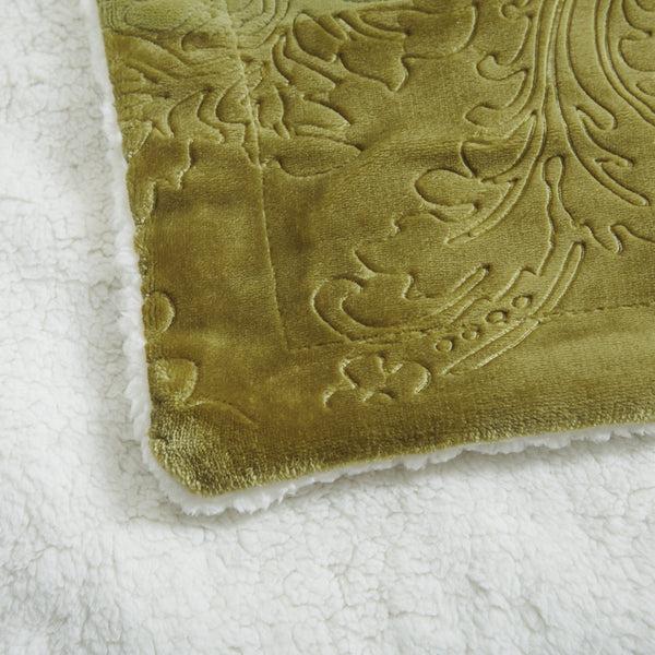 Tache Home Fashion Tache Solid Embossed Green Olive Chartreuse Sherpa Throw Blanket (62096)