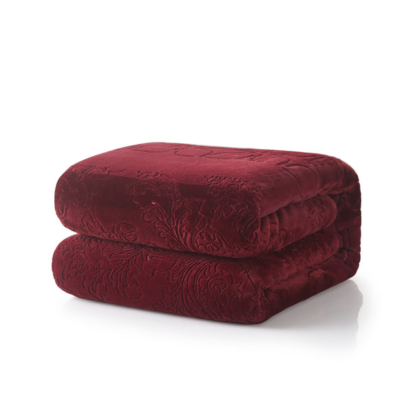 Tache Home Fashion Tache Solid Embossed Merlot Red Reversible Sherpa Throw Blanket (62087)