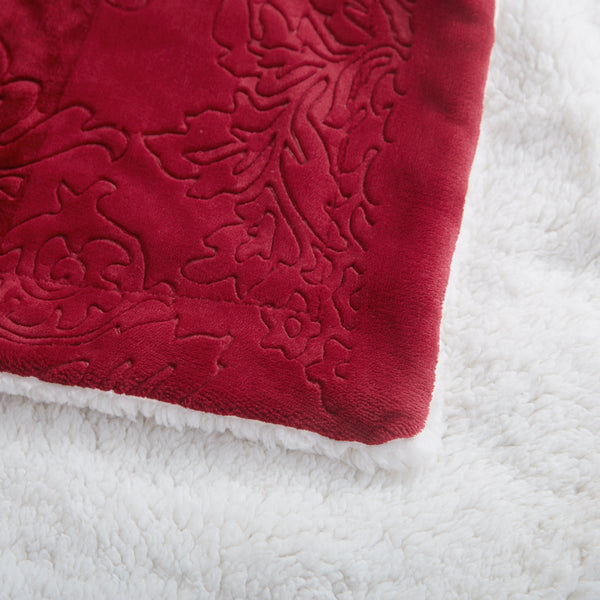Tache Home Fashion Tache Solid Embossed Merlot Red Reversible Sherpa Throw Blanket (62087)
