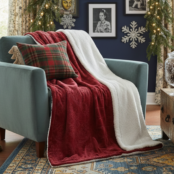 tache home fashion Tache Solid Embossed Merlot Red Reversible Sherpa Throw Blanket (62087)