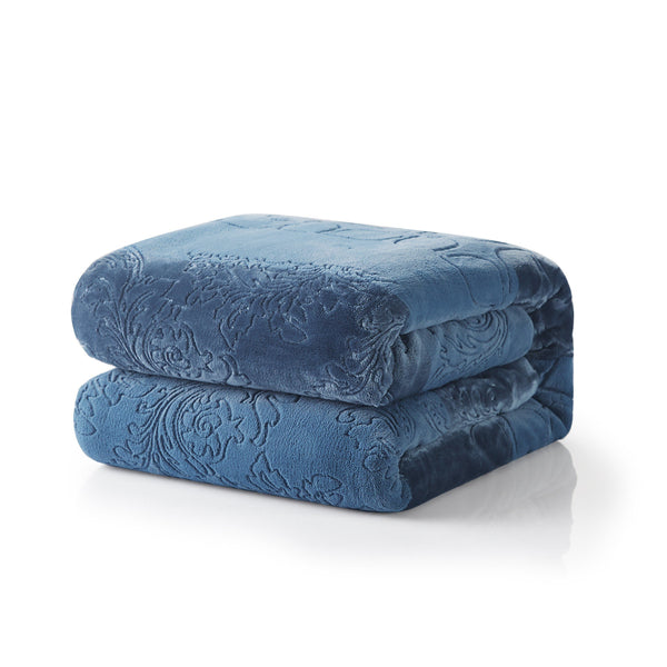 Tache Home Fashion Tache Solid Embossed Rainy Day Grey Blue Sherpa Throw Blanket (62090)