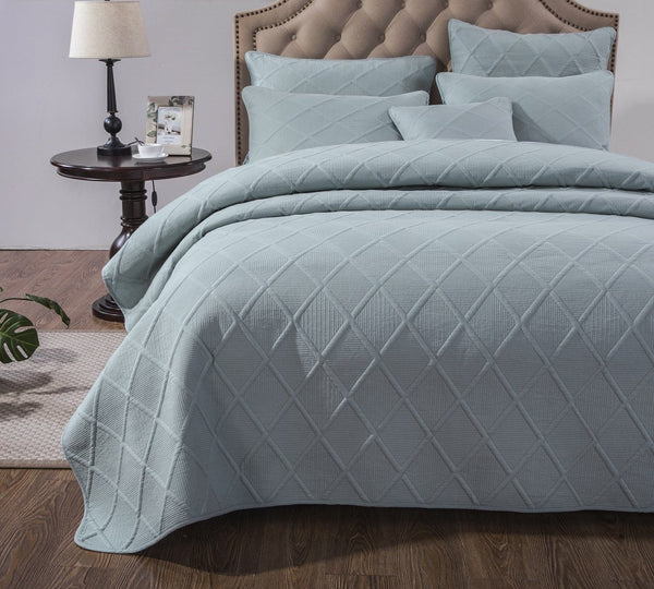 Tache Home Fashion Tache Soothing Pastel Seafoam Blue Diamond Stitch Cotton Quilt Set (JHW-856)