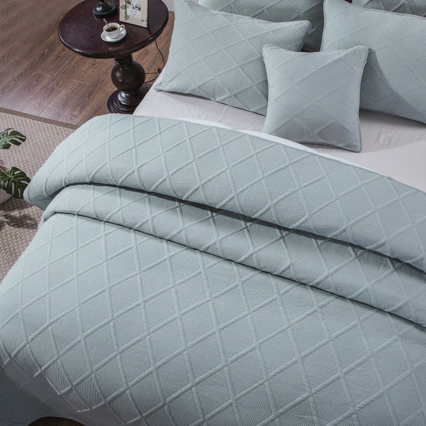 Tache Home Fashion Tache Soothing Pastel Seafoam Blue Diamond Stitch Cotton Quilt Set (JHW-856)