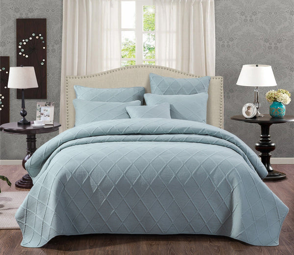 tache home fashion Tache Soothing Pastel Seafoam Blue Diamond Stitch Cotton Quilt Set (JHW-856)