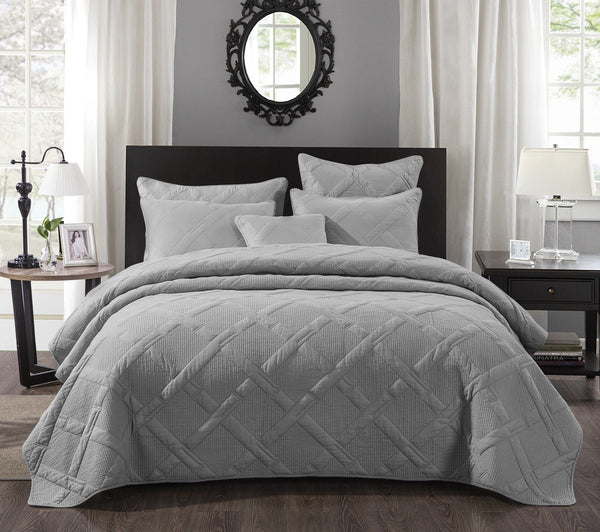 tache home fashion Tache Soothing Pastel Silver Diamond Stitch Light Gray Cotton Quilt Set (JHW-862)