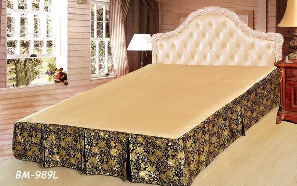Tache Home Fashion Tache Spring Blooms Black Golden Floral Royal Pleated Tailored Platform 14" Bed Skirt Dust Ruffle (BSK-989L)