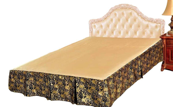 tache home fashion Tache Spring Blooms Black Golden Floral Royal Pleated Tailored Platform 14" Bed Skirt Dust Ruffle (BSK-989L)