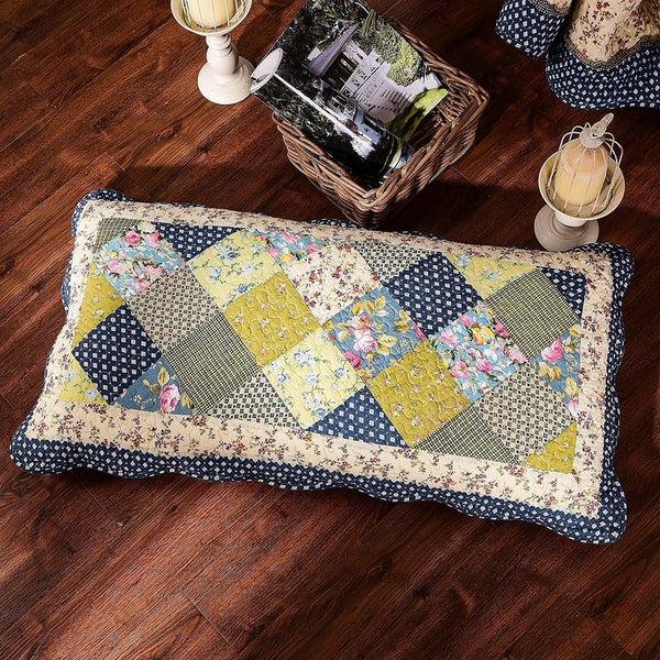 Tache Home Fashion Tache Spring Shower Olive Green Navy Blue Floral Scalloped Cotton Patchwork Quilt Set (DXJ10077)