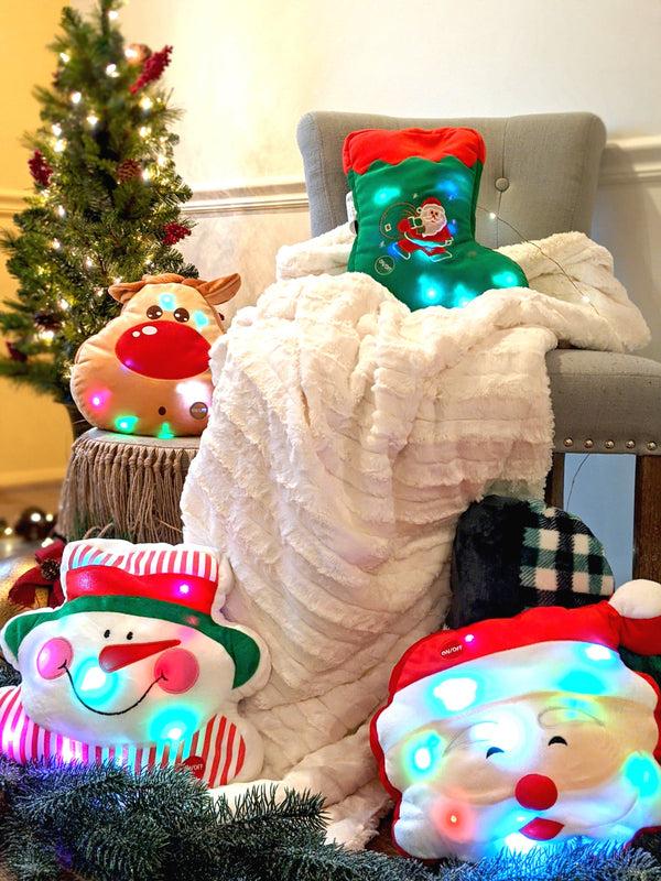 Tache Home Fashion Tache Squishy Light Up Cute Christmas Cheery Santa Microbead LED Throw Pillow