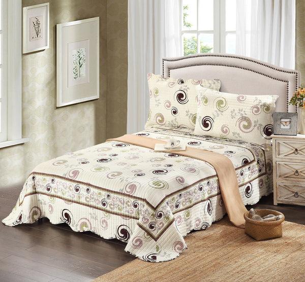 Tache Home Fashion Tache Summer Storm Geometric Swirl Ivory White Scalloped Cotton Quilt Set (DSW019)