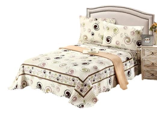 tache home fashion Tache Summer Storm Geometric Swirl Ivory White Scalloped Cotton Quilt Set (DSW019)