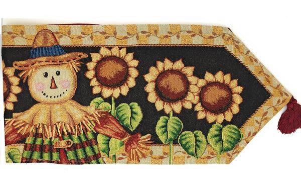 Tache Home Fashion Tache Sunflower Field Scarecrow Autumn Harvest Woven Tapestry Table Runners (11712TR)