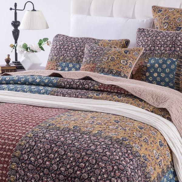 Tache Home Fashion Tache Sunset Blooms Floral Patchwork Cotton Multi Color Bedspread Quilt Set (JHW-825)