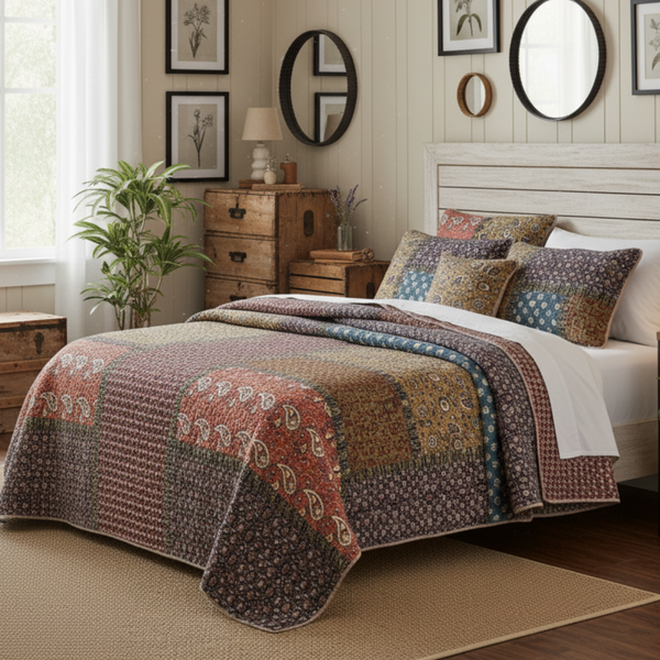 tache home fashion Tache Sunset Blooms Floral Patchwork Cotton Multi color Bedspread Quilt Set (JHW-825)