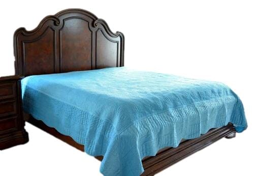 tache home fashion Tache Super Soft Blue Scalloped Good Vibration Quilted Fleece Bedspread Set (DXJ109041-2)