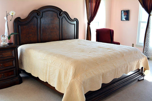 Tache Home Fashion Tache Super Soft Cream Scalloped Good Vibration Quilted Fleece Bedspread Set (DXJ109041-3)