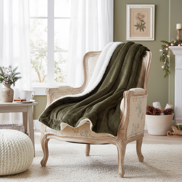 Tache Home Fashion Tache Super Soft Evergreen Micro Fleece Green Sherpa Throw Blanket