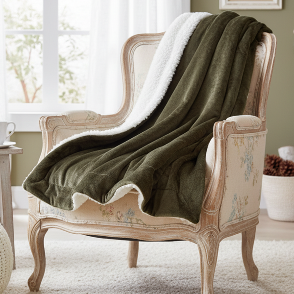 tache home fashion Tache Super Soft Evergreen Micro Fleece Green Sherpa Throw Blanket