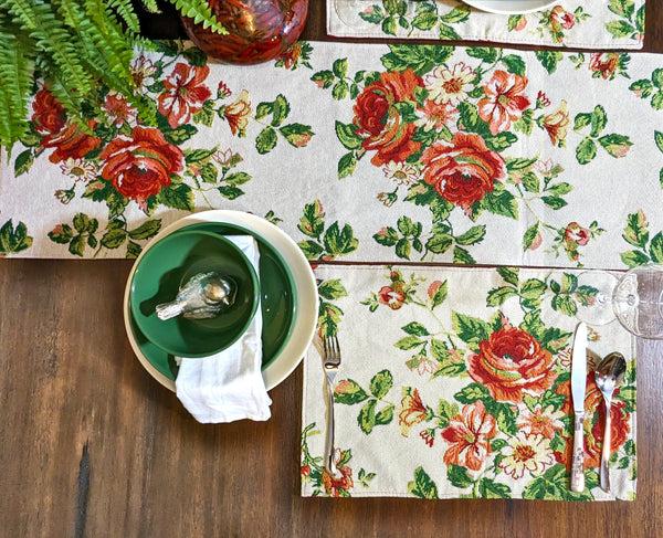 Tache Home Fashion Tache Sweet Roses Vintage Ivory Woven Floral Tapestry Table Runners (17593TR)