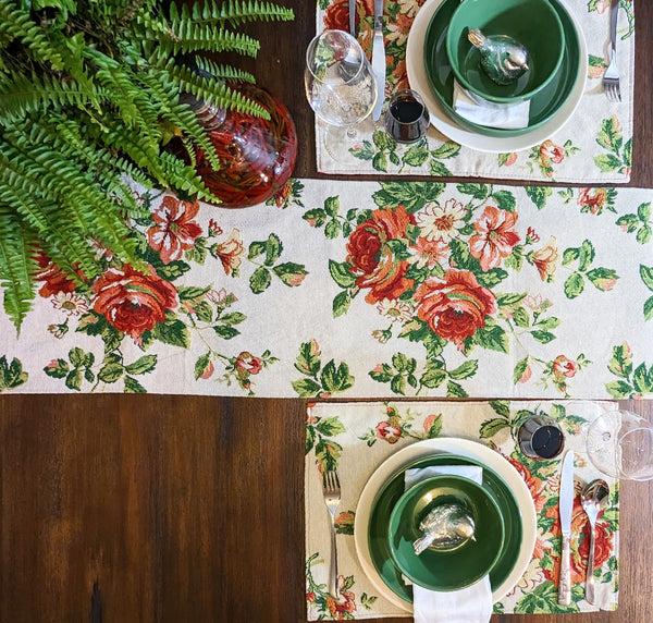 Tache Home Fashion Tache Sweet Roses Vintage Ivory Woven Floral Tapestry Table Runners (17593TR)