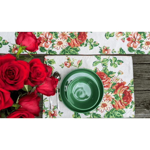 Tache Home Fashion Tache Sweet Roses Vintage Ivory Woven Tapestry Placemat Set (17593PM)