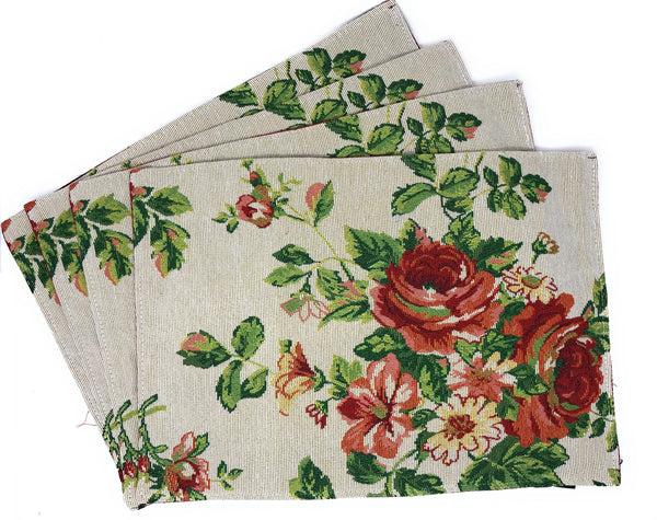 Tache Home Fashion Tache Sweet Roses Vintage Ivory Woven Tapestry Placemat Set (17593PM)