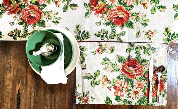 tache home fashion Tache Sweet Roses Vintage Ivory Woven Tapestry Placemat Set (17593PM)
