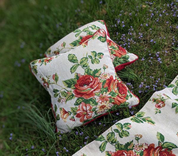 Tache Home Fashion Tache Sweet Roses Vintage Ivory Woven Tapestry Throw Pillow Cover (17593CC)