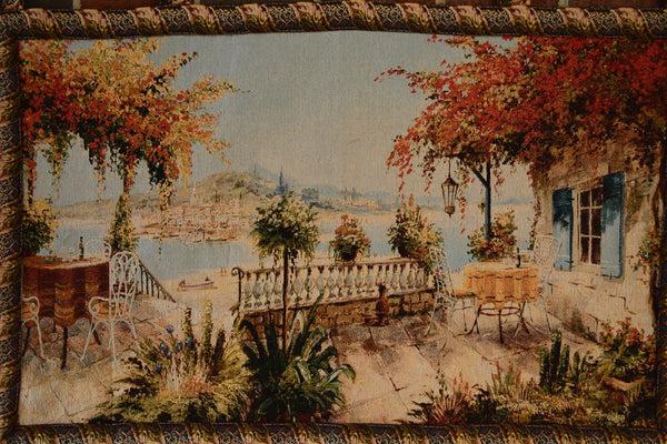 Tache Home Fashion Tache Tapestry Summer Ocean View Coastal Table For Two Wall Hanging Art 28 X 47 (13571B)