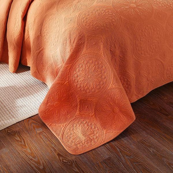 Tache Home Fashion Tache Tuscany Sunrise Medallion Orange Rustic Stone Washed Cotton Quilt Set (JHW-595)