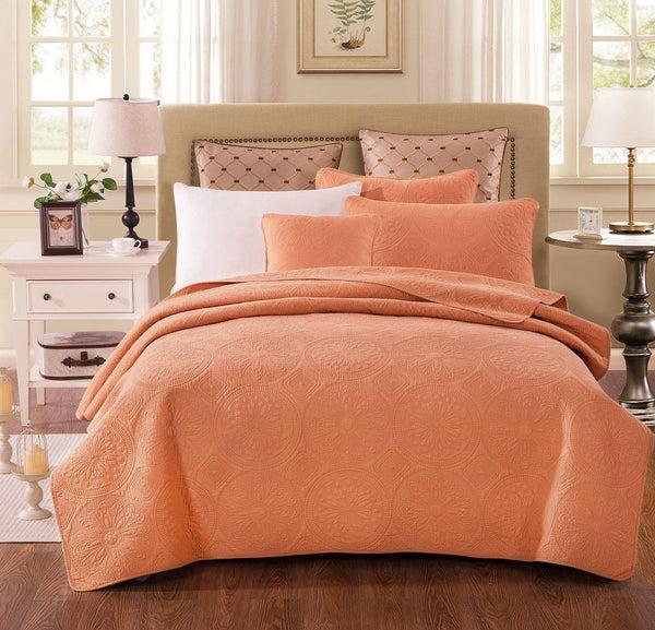 tache home fashion Tache Tuscany Sunrise Medallion Orange Rustic Stone Washed Cotton Quilt Set (JHW-595)