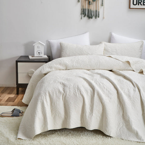 tache home fashion Tache Vanilla Cream Ivory Paisley Damask Stitch Matelassé Cotton Quilt Set (JHW-643)