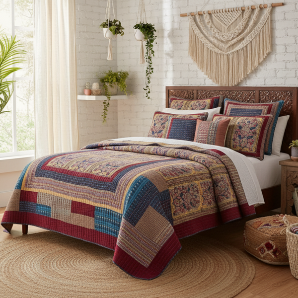 tache home fashion Tache Vineyard Cottage Floral Lightweight Patchwork Bedspread Quilt Set (JHW-827)