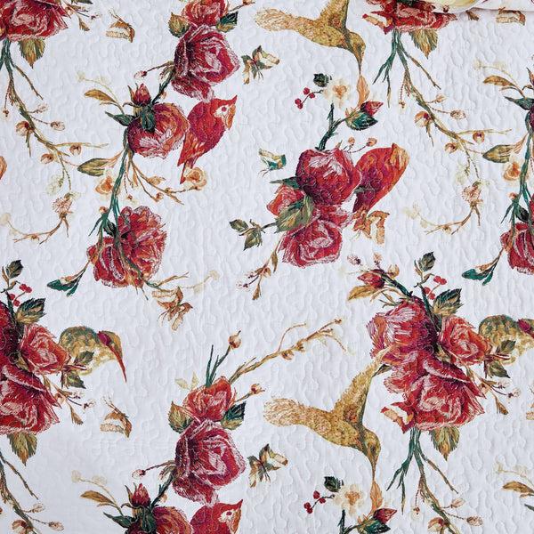 Tache Home Fashion Tache Vintage Rose Garden Hummingbirds Burgundy White Reversible Floral Quilt Set (SD-7676)
