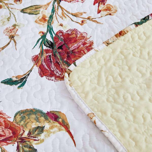 Tache Home Fashion Tache Vintage Rose Garden Hummingbirds Burgundy White Reversible Floral Quilt Set (SD-7676)