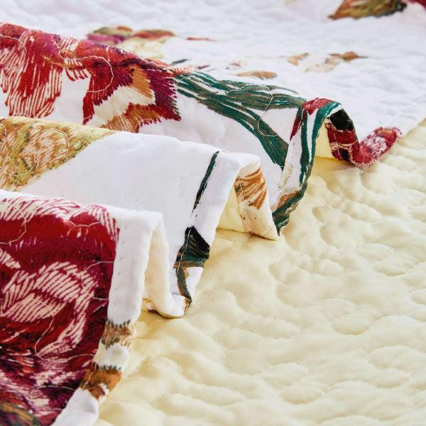 Tache Home Fashion Tache Vintage Rose Garden Hummingbirds Burgundy White Reversible Floral Quilt Set (SD-7676)