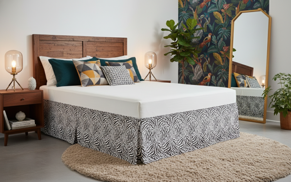 Tache Home Fashion Tache Winter Moon Black Stripe Zebra Animal Print Gold Tailored Platform 14" Bed Skirt Dust Ruffle (BSK-4358L)