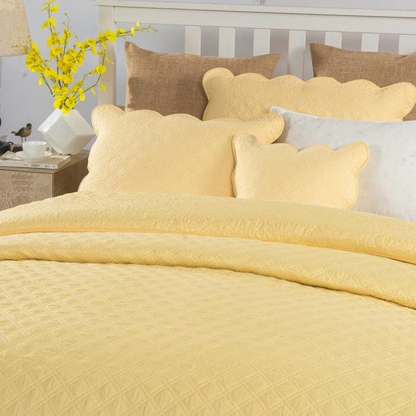 Tache Home Fashion Tache Yellow Diamond Matelasse Scalloped Buttercup Puffs Cushion Covers Euro Sham (YELLEMDES)