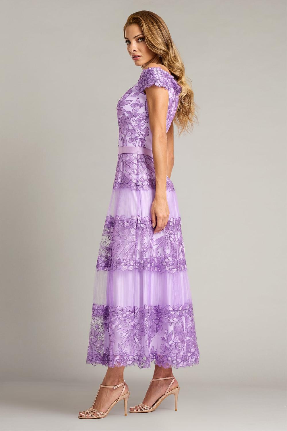Tadashi Shoji Adriane Floral Embroidered Tea-Length Dress