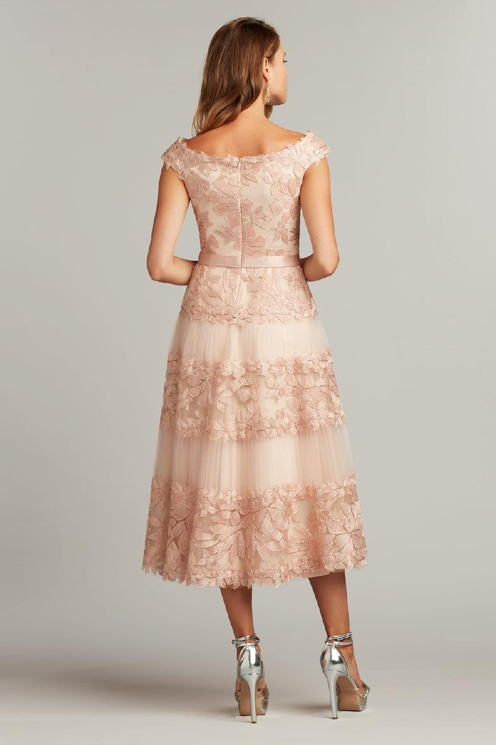 Tadashi Shoji Adriane Floral Embroidered Tea-Length Dress